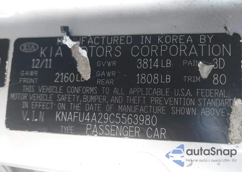 2012 Kia Forte Ex из США, поврежденный, VIN KNAFU4A29C5563980